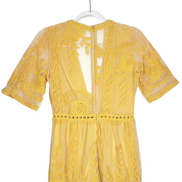 Eleter Yellow Lace Maxi Romper Dress Bohemian Boho Romantic Party Summer Size S - Picture 9 of 16